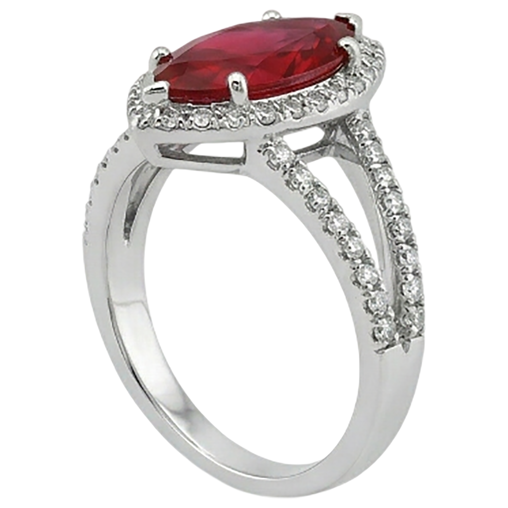 Red Marquise Cut Halo Ruby Natural Earth Mined Diamond ( Not Lab Grown ) Ring White Gold 5.55 Ct