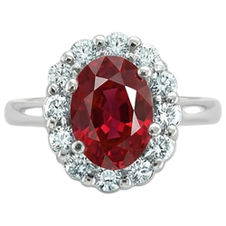 Red Oval Cut Ruby And Natural Earth Mined Diamond ( Not Lab Grown ) Ring 5 Carats Jewelry 14K White Gold