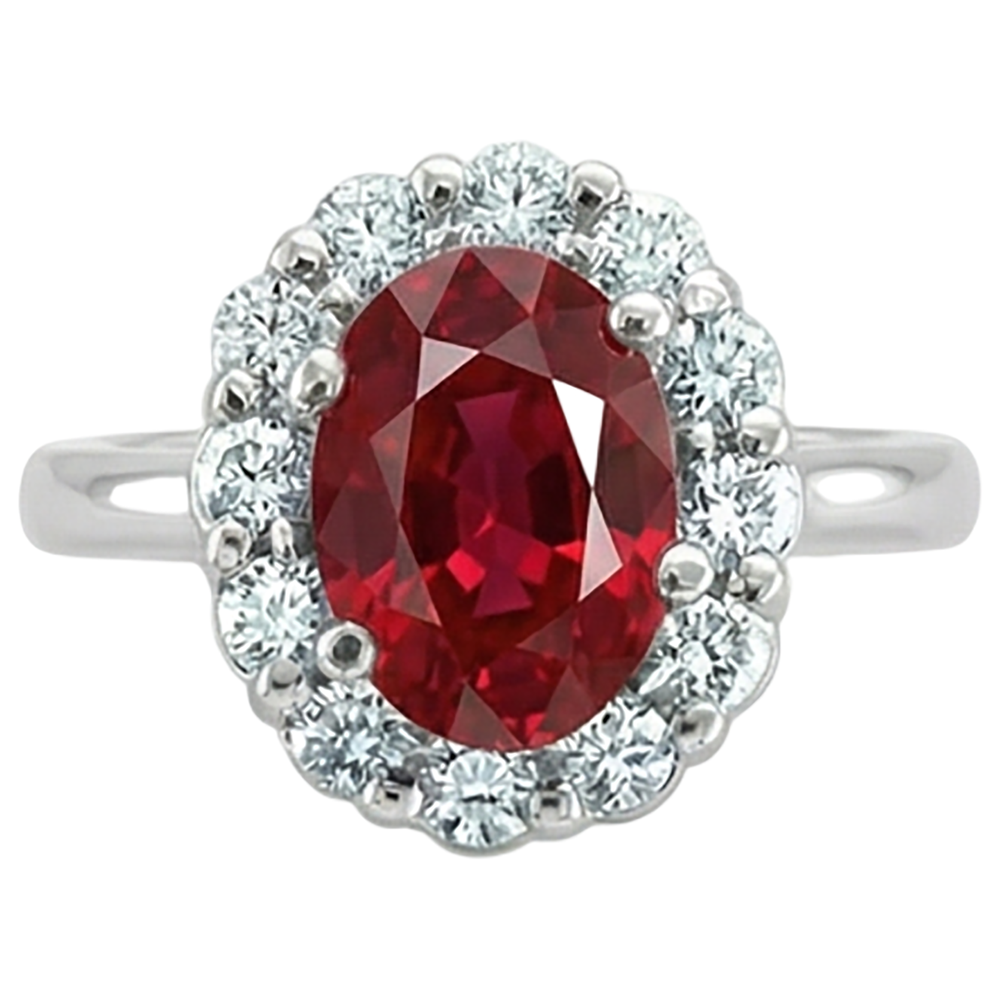 Red Oval Cut Ruby And Natural Earth Mined Diamond ( Not Lab Grown ) Ring 5 Carats Jewelry 14K White Gold