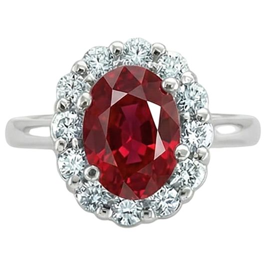 Red Oval Cut Ruby And Natural Earth Mined Diamond ( Not Lab Grown ) Ring 5 Carats Jewelry 14K White Gold