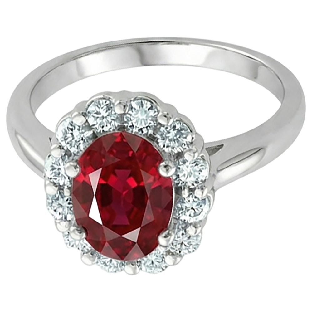 Red Oval Cut Ruby And Natural Earth Mined Diamond ( Not Lab Grown ) Ring 5 Carats Jewelry 14K White Gold