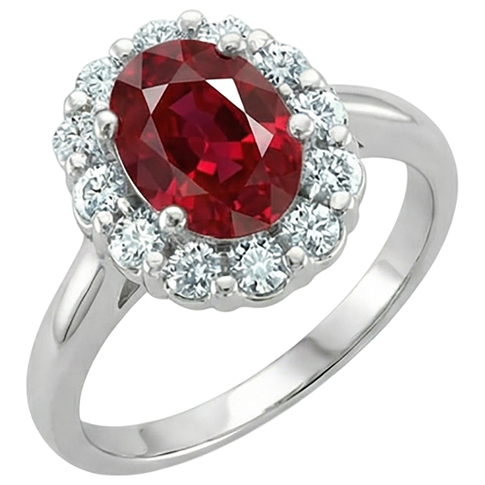 Red Oval Cut Ruby And Natural Earth Mined Diamond ( Not Lab Grown ) Ring 5 Carats Jewelry 14K White Gold