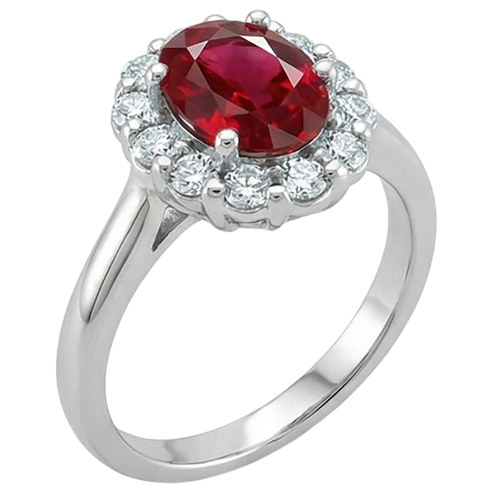 Red Oval Cut Ruby And Natural Earth Mined Diamond ( Not Lab Grown ) Ring 5 Carats Jewelry 14K White Gold