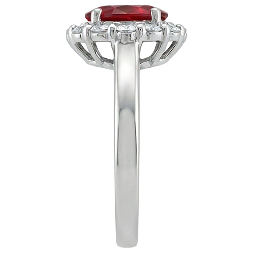 Red Oval Cut Ruby And Natural Earth Mined Diamond ( Not Lab Grown ) Ring 5 Carats Jewelry 14K White Gold