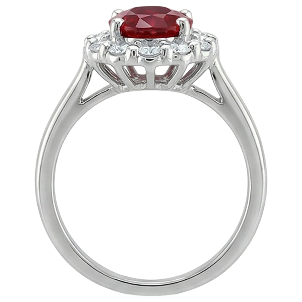 Red Oval Cut Ruby And Natural Earth Mined Diamond ( Not Lab Grown ) Ring 5 Carats Jewelry 14K White Gold