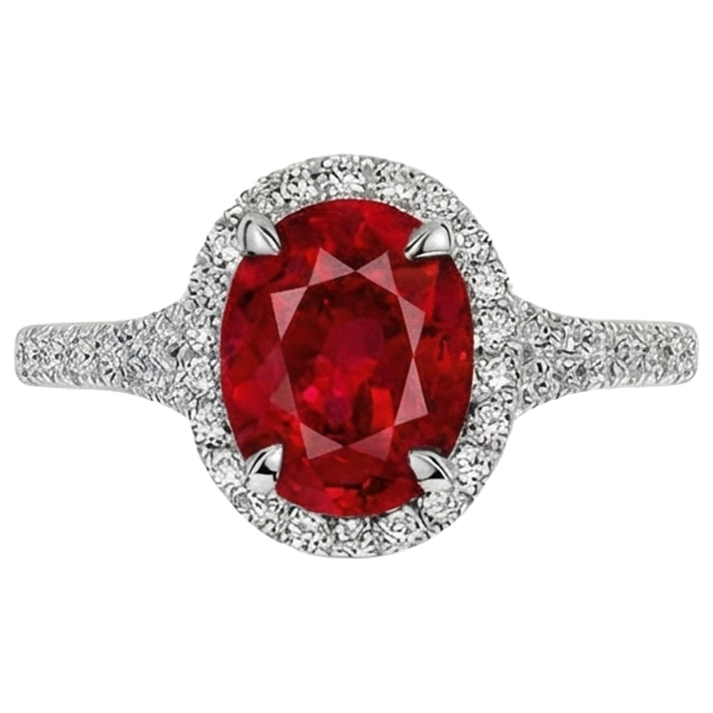 natural round ruby 3.30ct ring front view