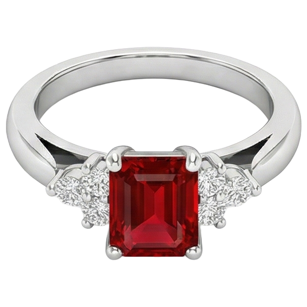 Red Ruby And Natural Earth Mined Diamond ( Not Lab Grown )s 3.40 Carats Ring White Gold 14K