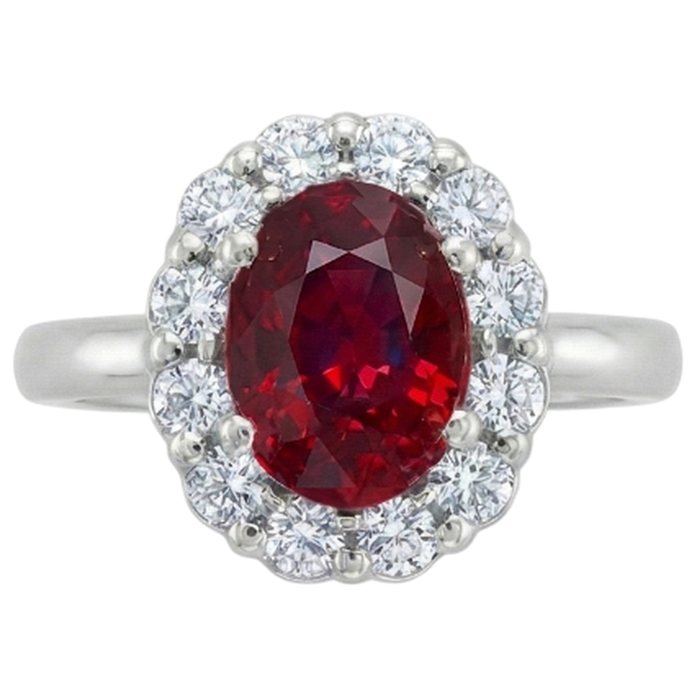 Red Ruby Halo Natural Earth Mined Diamond ( Not Lab Grown ) Wedding Ring White Gold 14K 6.5 Ct