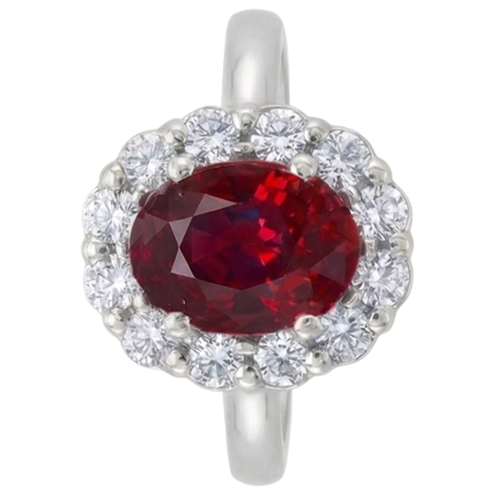Red Ruby Halo Natural Earth Mined Diamond ( Not Lab Grown ) Wedding Ring White Gold 14K 6.5 Ct