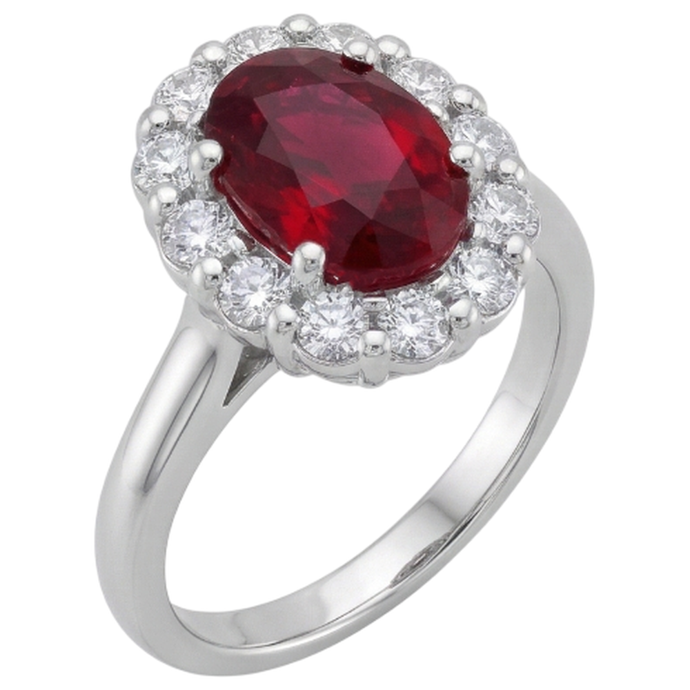 Red Ruby Halo Natural Earth Mined Diamond ( Not Lab Grown ) Wedding Ring White Gold 14K 6.5 Ct