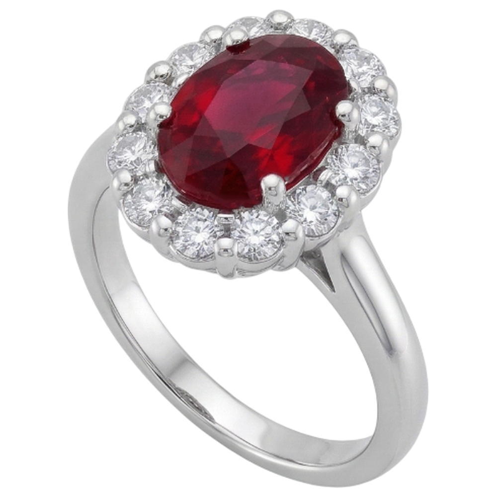 Red Ruby Halo Natural Earth Mined Diamond ( Not Lab Grown ) Wedding Ring White Gold 14K 6.5 Ct