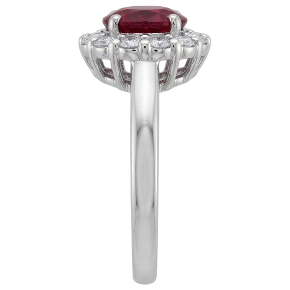 Red Ruby Halo Natural Earth Mined Diamond ( Not Lab Grown ) Wedding Ring White Gold 14K 6.5 Ct