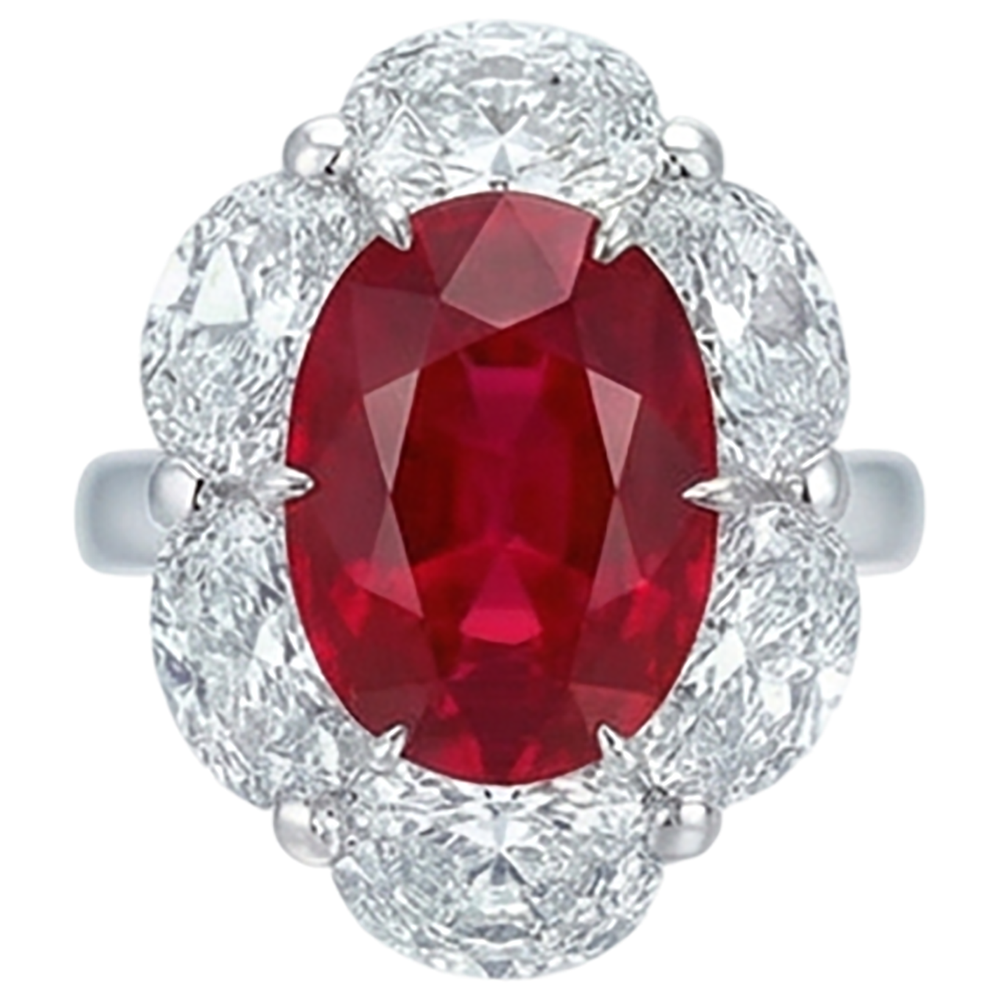 Red Ruby With Halo Natural Earth Mined Diamond ( Not Lab Grown ) Ring White Gold 14K 5.25 Ct Gemstone New