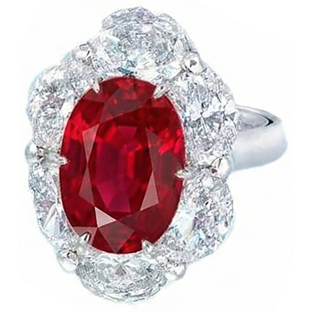 Red Ruby With Halo Natural Earth Mined Diamond ( Not Lab Grown ) Ring White Gold 14K 5.25 Ct Gemstone New