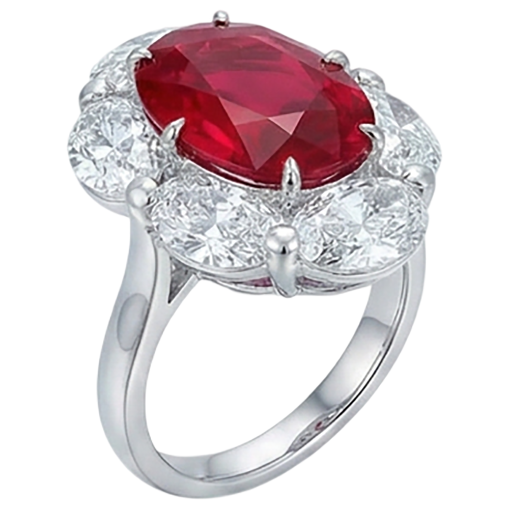 Red Ruby With Halo Natural Earth Mined Diamond ( Not Lab Grown ) Ring White Gold 14K 5.25 Ct Gemstone New