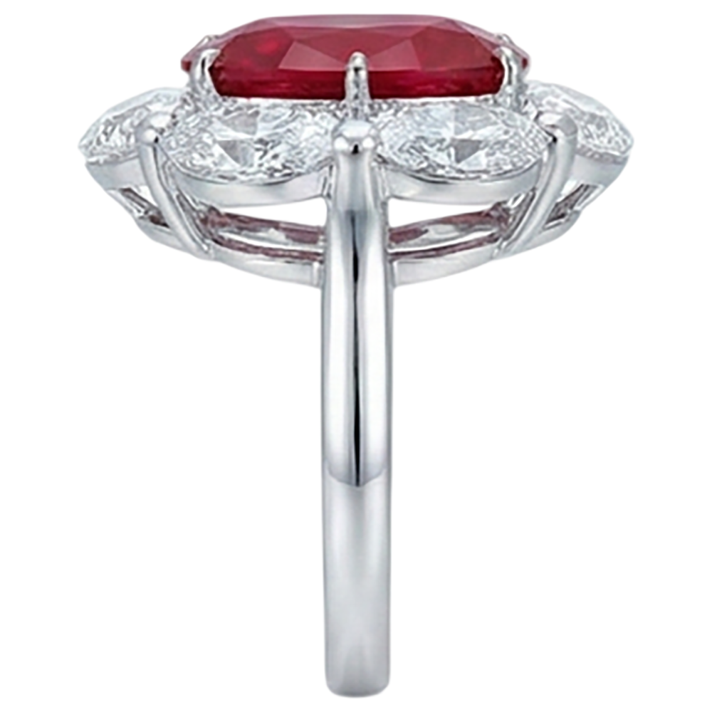 Red Ruby With Halo Natural Earth Mined Diamond ( Not Lab Grown ) Ring White Gold 14K 5.25 Ct Gemstone New
