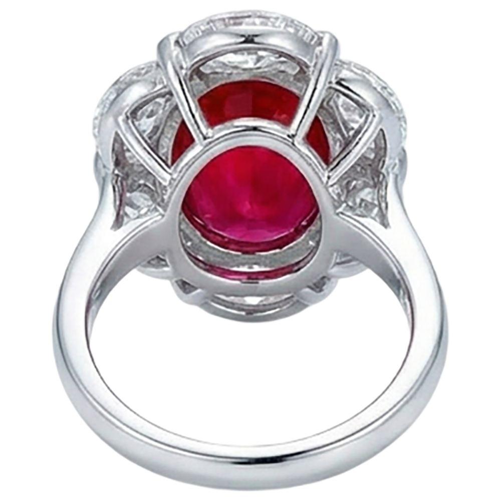 Red Ruby With Halo Natural Earth Mined Diamond ( Not Lab Grown ) Ring White Gold 14K 5.25 Ct Gemstone New
