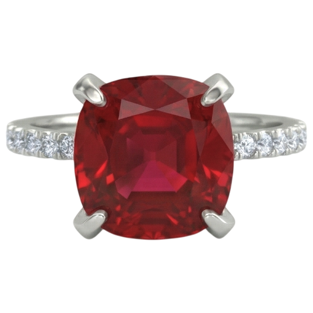Red Ruby With Natural Earth Mined Diamond ( Not Lab Grown ) s 4.25 Carats Ring 14K White Gold