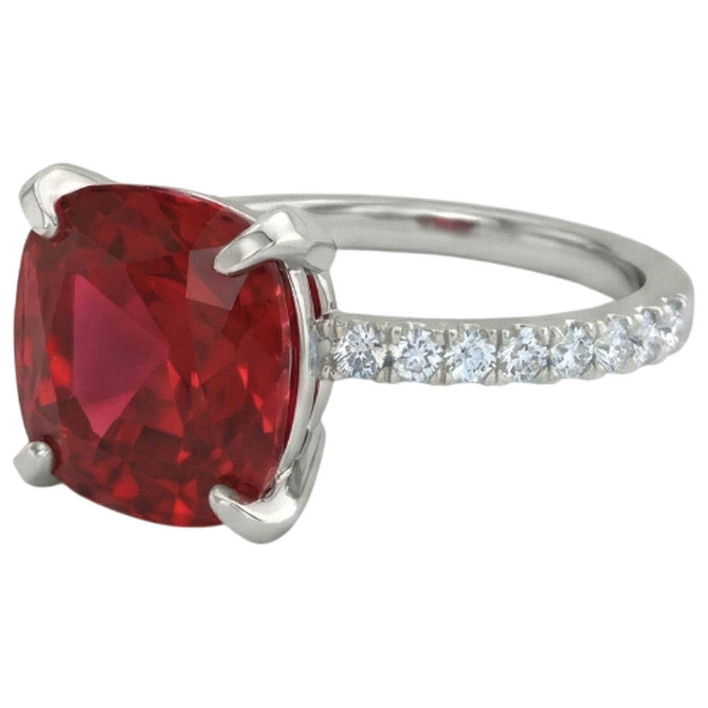 Red Ruby With Natural Earth Mined Diamond ( Not Lab Grown ) s 4.25 Carats Ring 14K White Gold