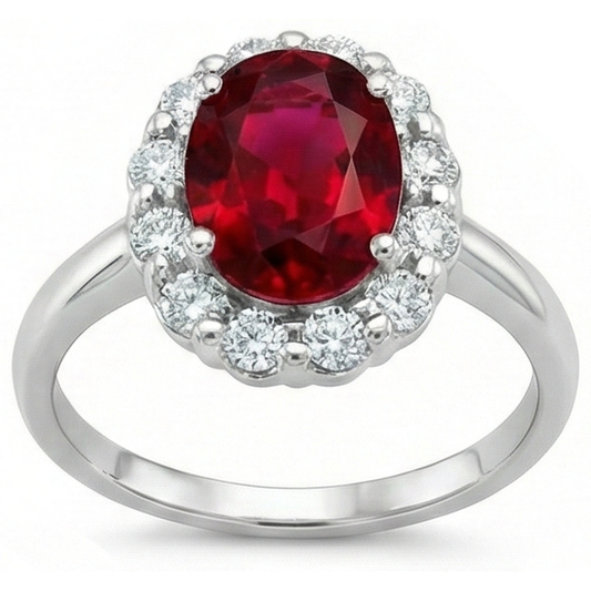 Red Ruby With Natural Earth Mined Diamond ( Not Lab Grown )s 4.25 Ct Wedding Ring White Gold 14K