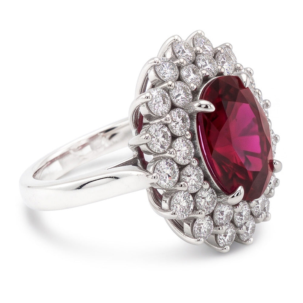 Red Tourmaline And Natural Earth Mined Diamond ( Not Lab Grown )s 6.5 Ct Engagement Ring 14K Gold
