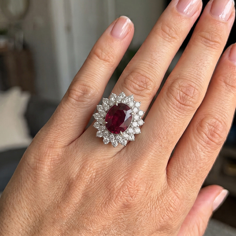 Red Tourmaline And Natural Earth Mined Diamond ( Not Lab Grown )s 6.5 Ct Engagement Ring 14K Gold