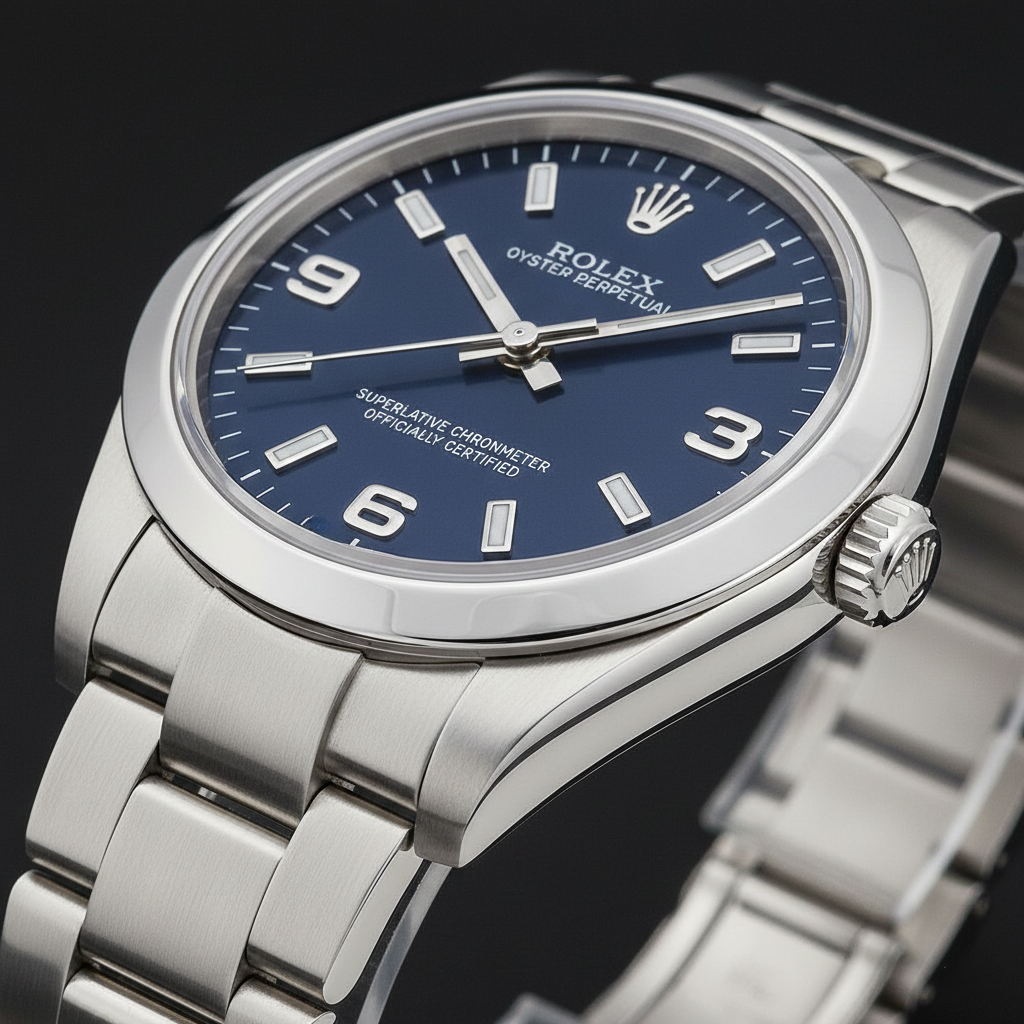 Rolex 31mm Stainless Steel Blue Arabic Dial Watch