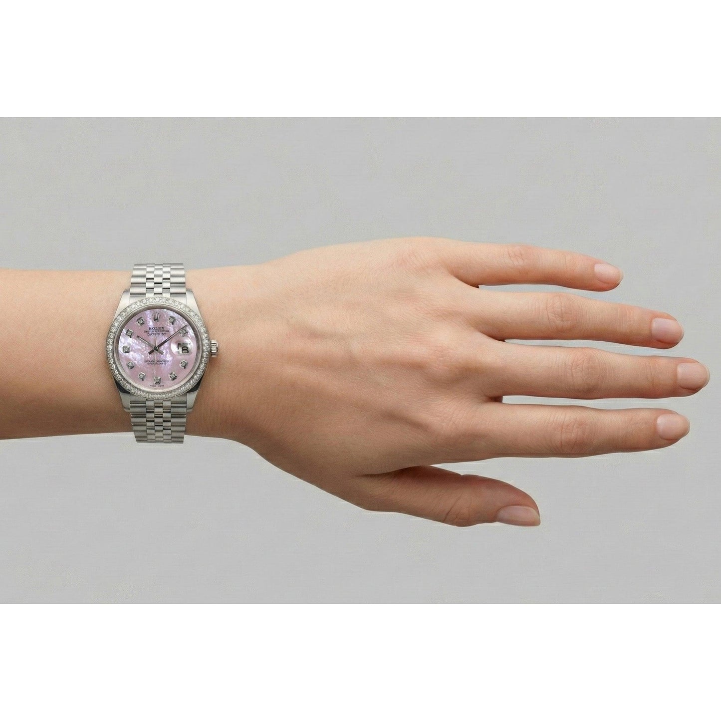 Rolex Datejust 36 mm Pink Mother of Pearl Diamond Dial Stainless Steel Watch