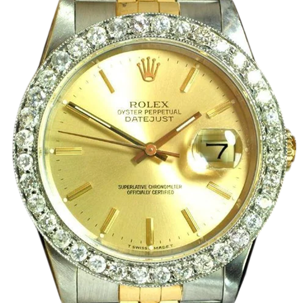 Rolex Datejust Gents Watch Diamond Bezel Gold And Ss Bracelet QUICK SET