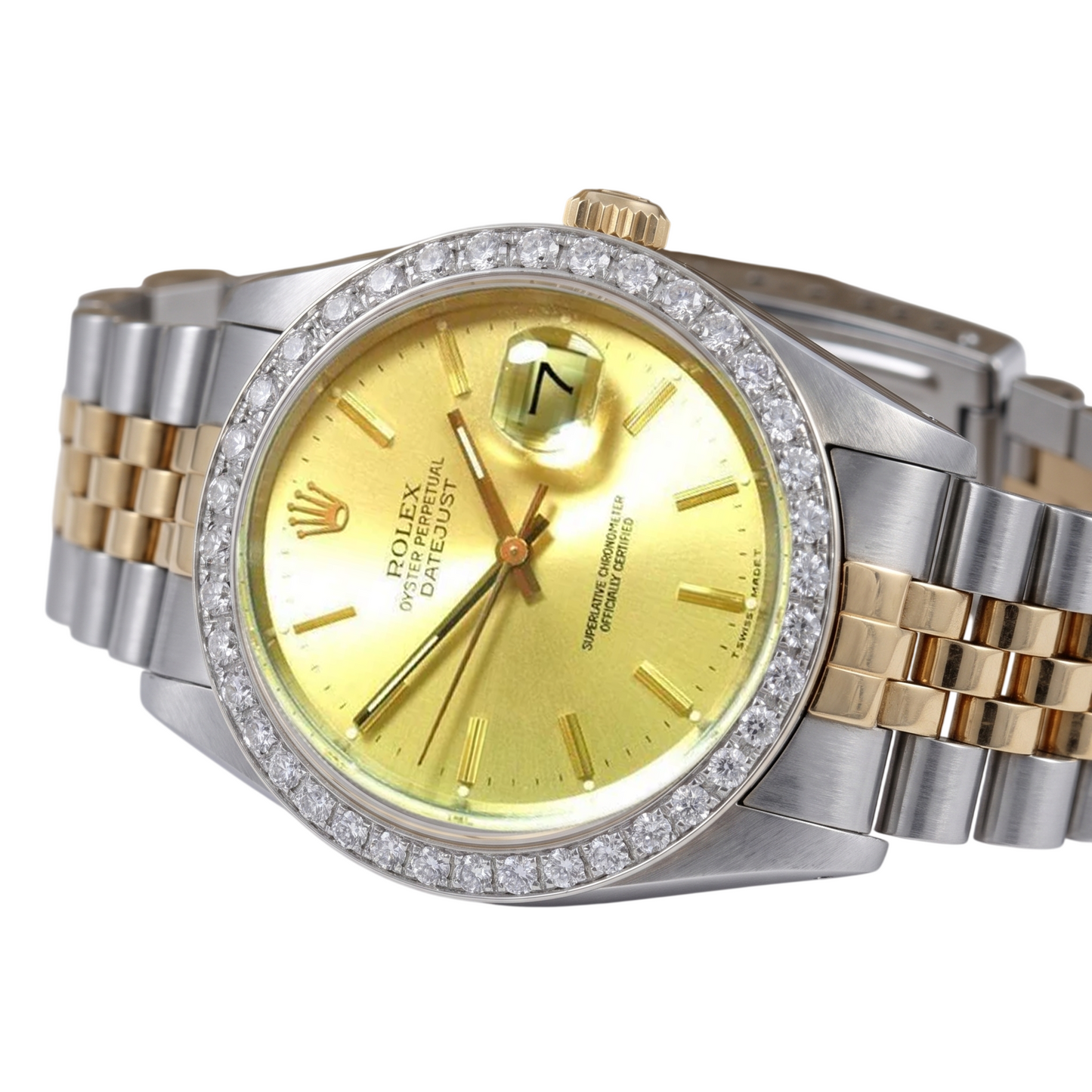 Rolex Datejust Gents Watch Diamond Bezel Gold And Ss Bracelet QUICK SET