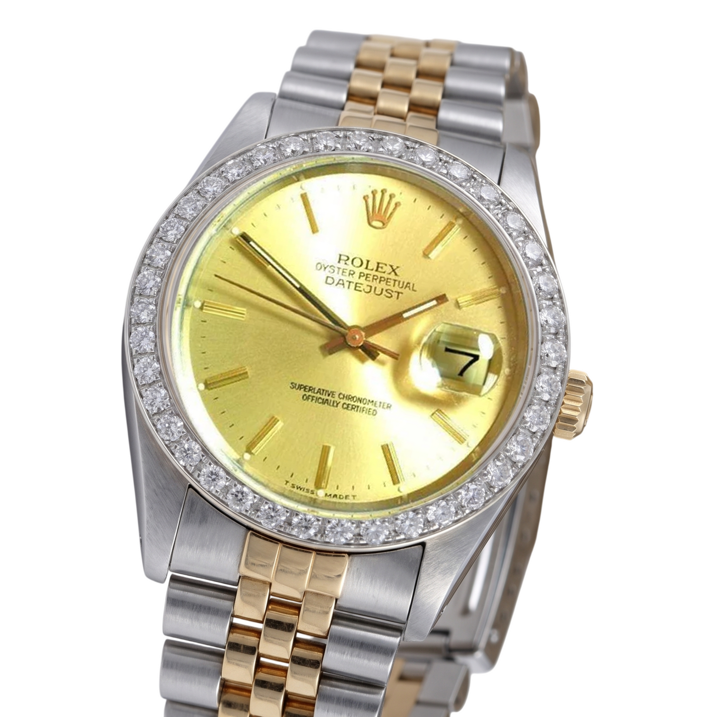 Rolex Datejust Gents Watch Diamond Bezel Gold And Ss Bracelet QUICK SET