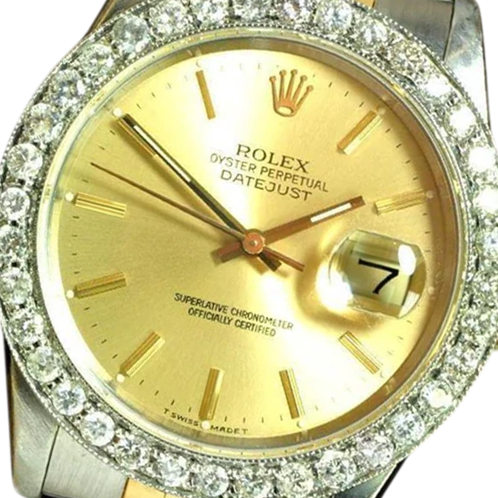 Rolex Datejust Gents Watch Diamond Bezel Gold And Ss Bracelet QUICK SET