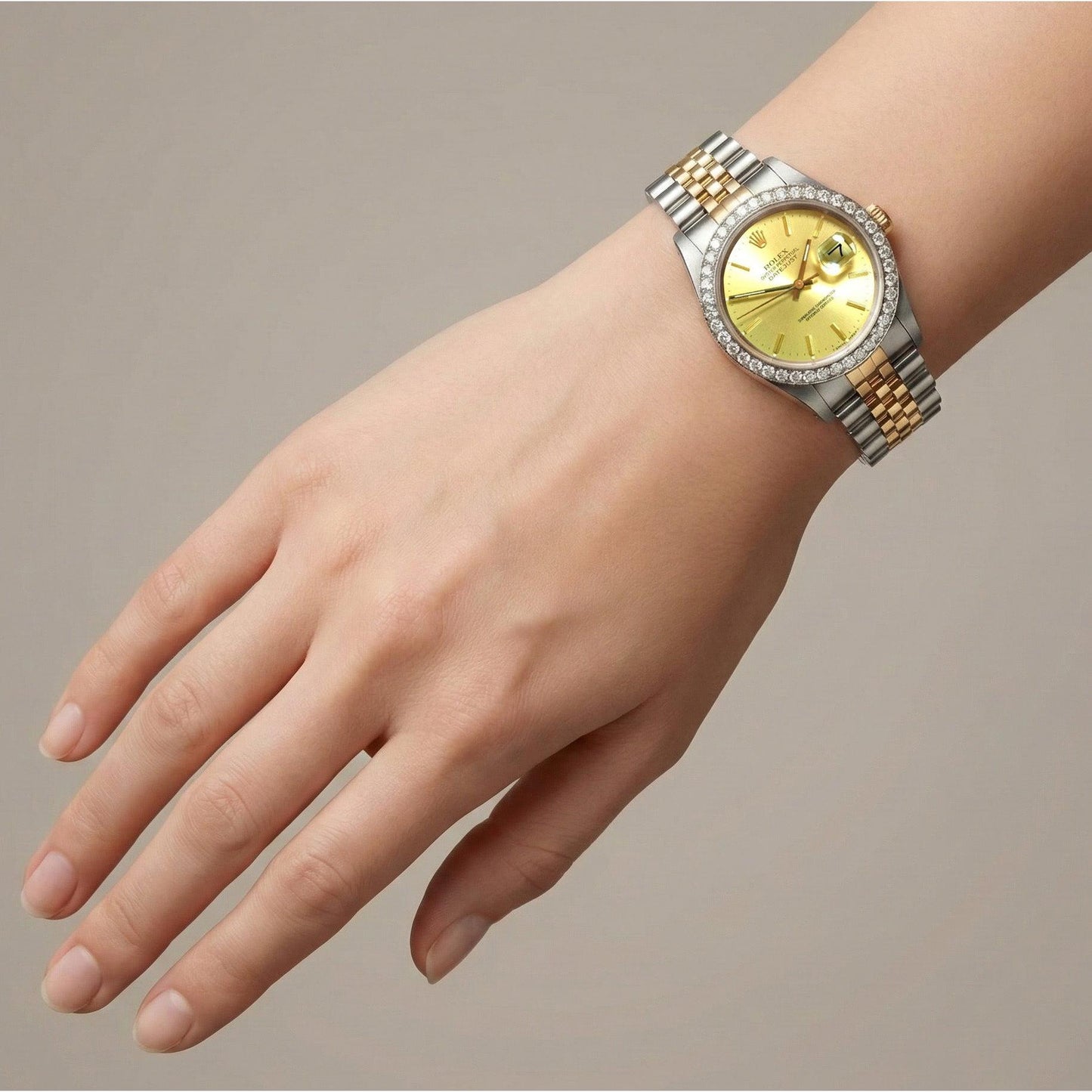 Rolex Datejust Gents Watch Diamond Bezel Gold And Ss Bracelet QUICK SET