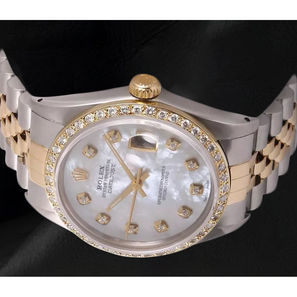 Rolex Datejust Men Watch Mother Of Pearl Diamond Dial Two Tone QUICK SET