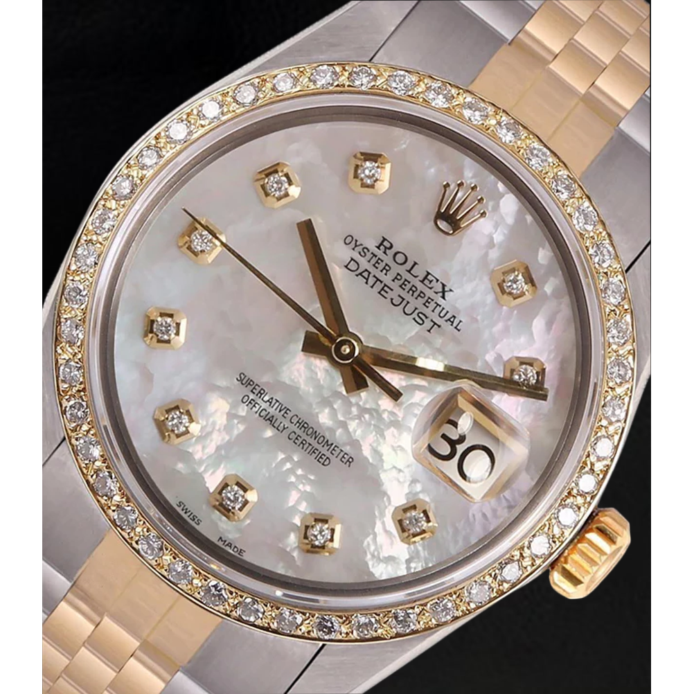 Rolex Datejust Men Watch Mother Of Pearl Diamond Dial Two Tone QUICK SET