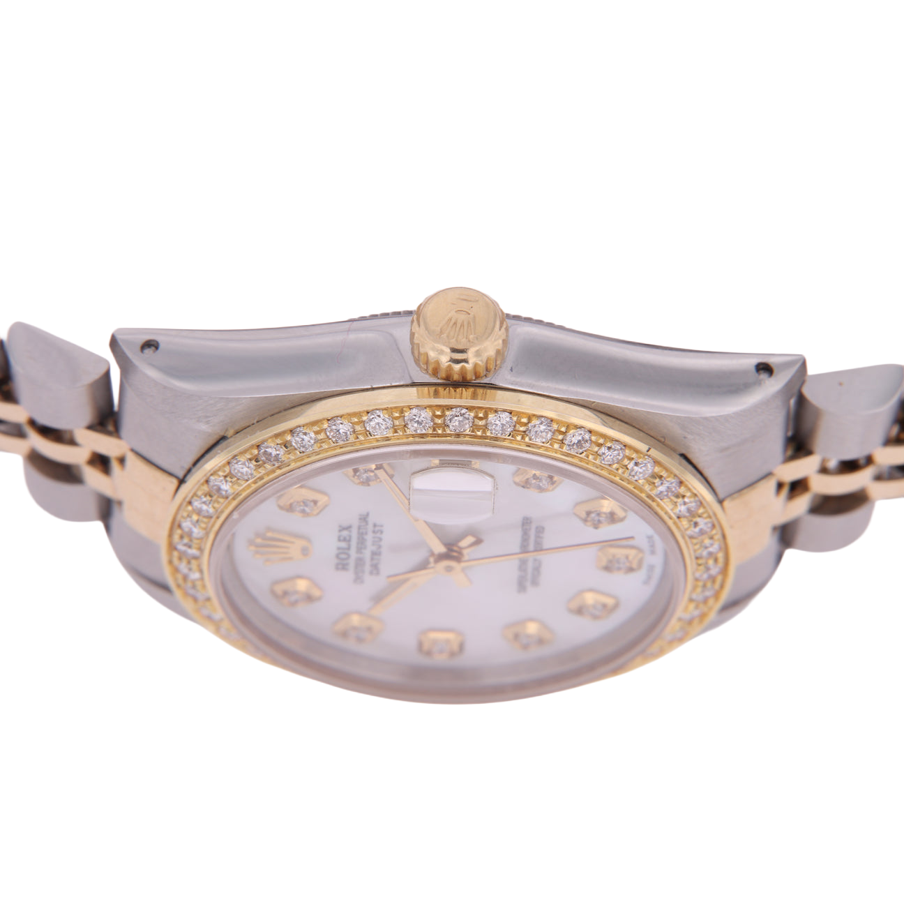 Rolex Datejust Midsize 31 Mm White Mother of Pearl Diamond Dial Diamond Bezel Jubilee Bracelet Watch Ss & Gold