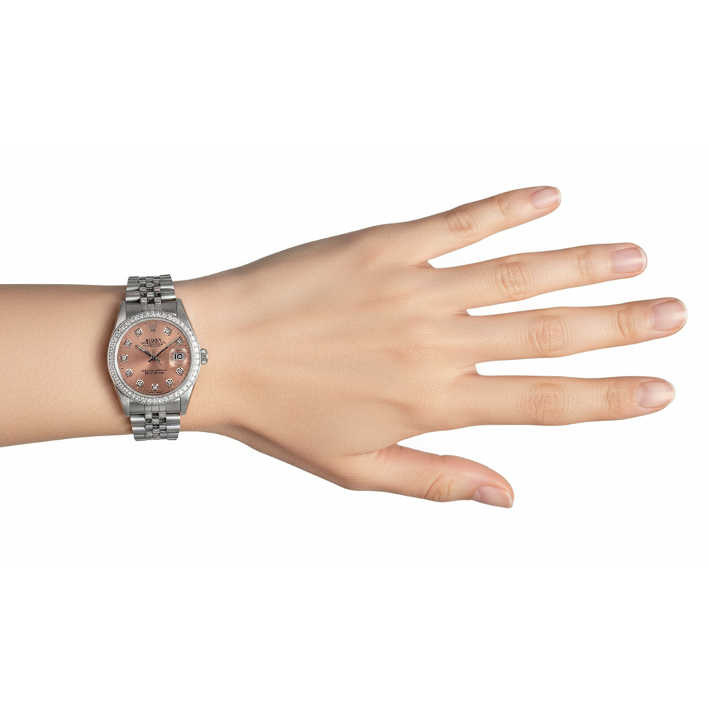 Rolex Datejust Ss Watch Pink Dial  Fg Midsize Rolex Pink Dial Stainless