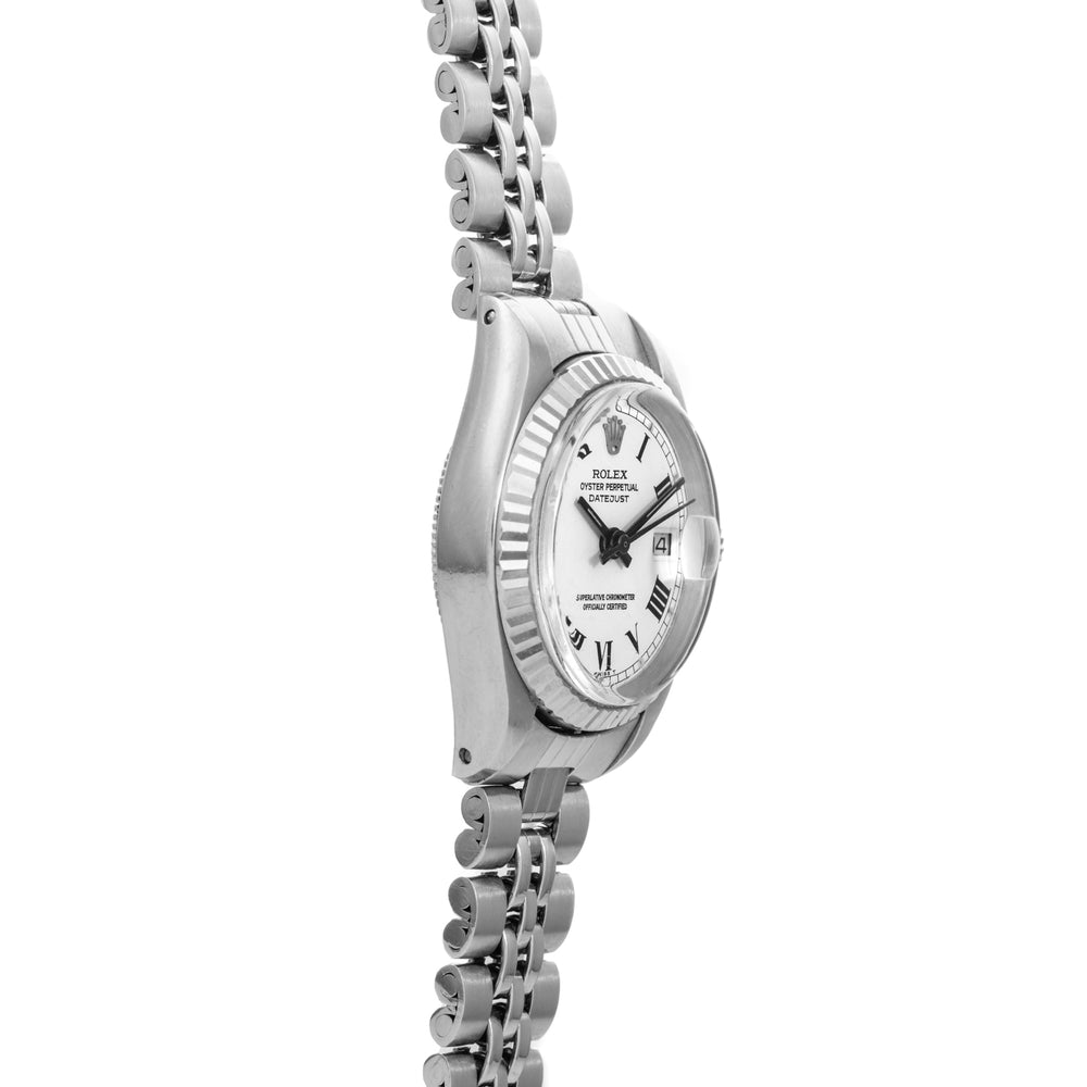 Rolex Datejust White Roman Dial Lady Watch Fluted Bezel Ss Jubilee