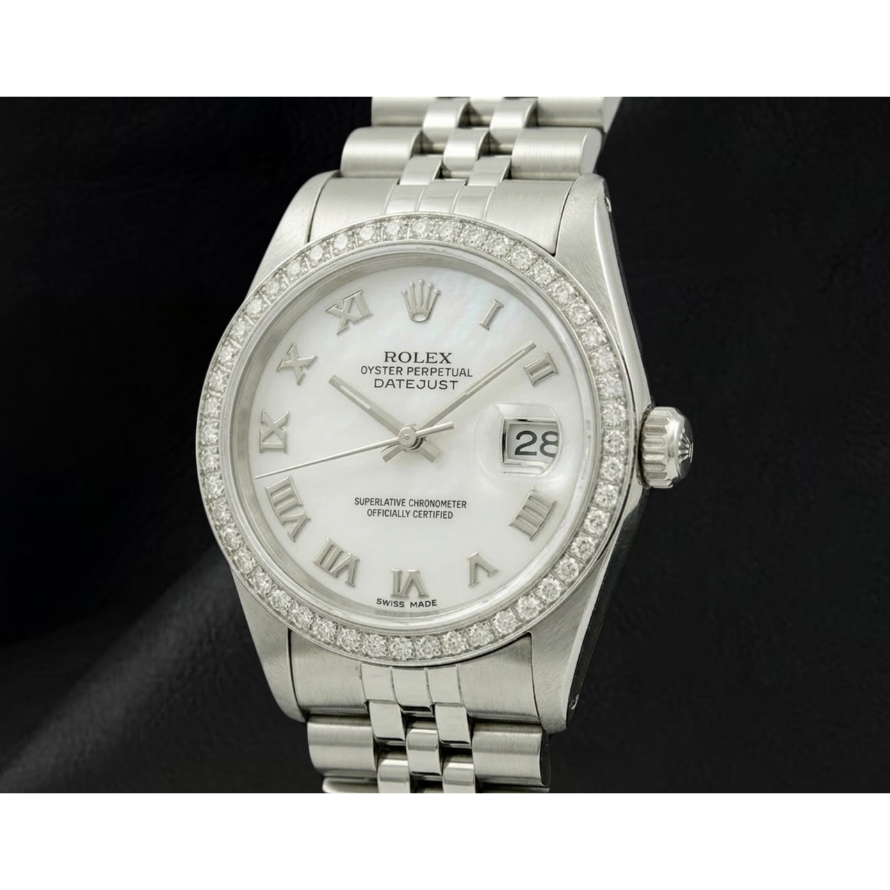 Rolex Dj White Mop Roman Dial Diamond Bezel Ss Jubilee Bracelet QUICK SET