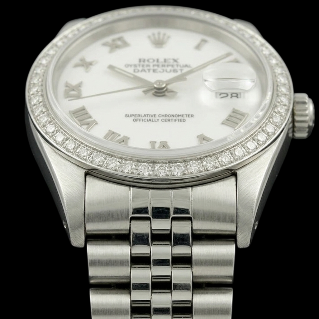 Rolex Dj White Mop Roman Dial Diamond Bezel Ss Jubilee Bracelet QUICK SET