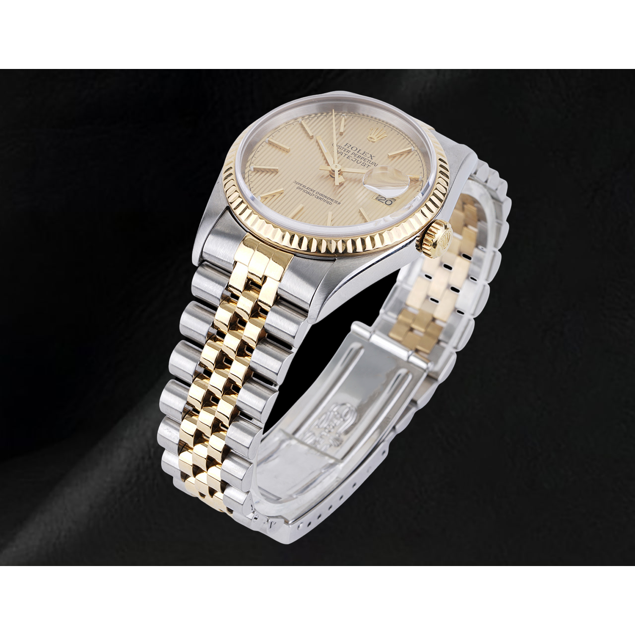 Rolex Men's Watch Ivory Stick Dial Datejust Two Tone Gold And Ss QUICK SET