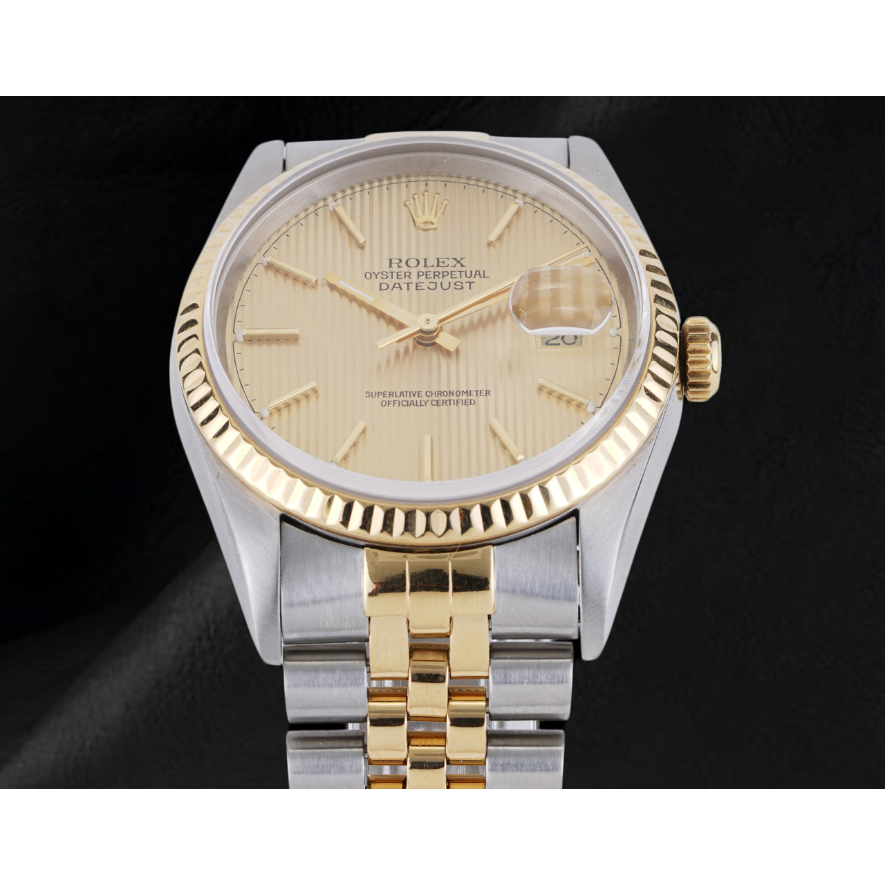 Rolex Men's Watch Ivory Stick Dial Datejust Two Tone Gold And Ss QUICK SET
