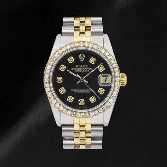 Rolex Mid Size Datejust Diamond Watch Black Midsize Diamond Dial