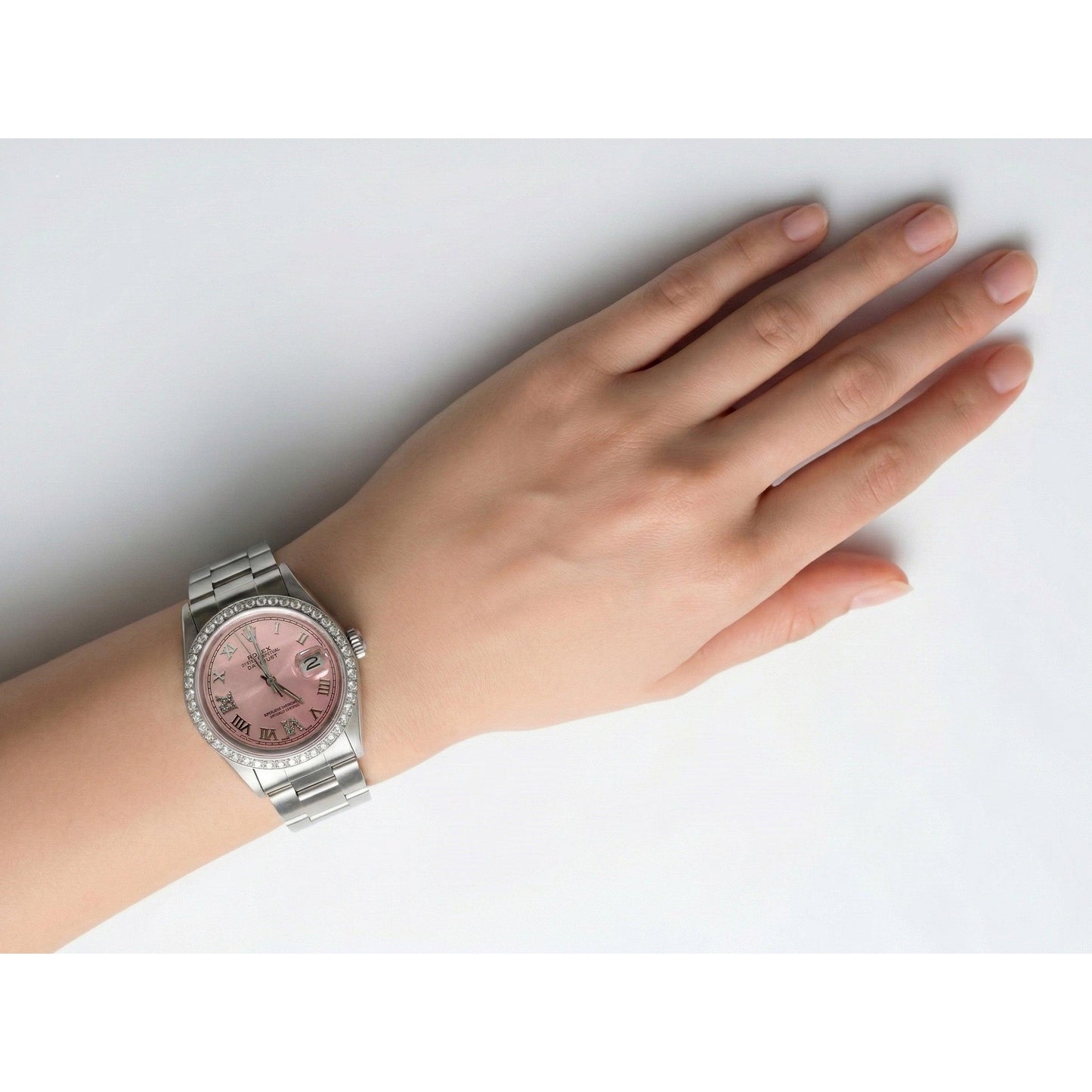Rolex QUICK SET Pink Roman Dial Diamond Bezel Oyster Bracelet Men Watch 36 mm QUICK SET