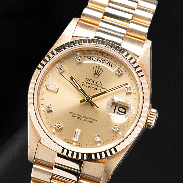 Rolex Day-Date 36mm Champagne Diamond Dial Yellow Gold Watch