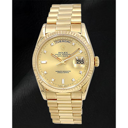 Natural Rolex 18238 Day-Date 36mm Yellow Gold Champagne Diamond Dial Watch