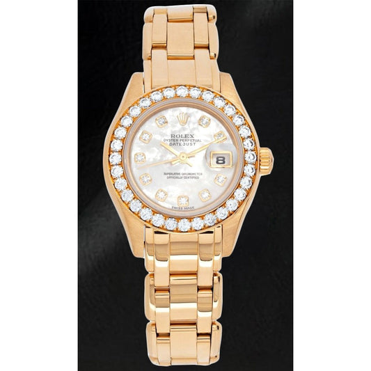 Rolex 80298 Lady Pearlmaster 29mm White Mother Of Pearl Yellow Gold Watch