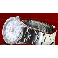 Rolex Date 34 Mm Watch Custom Diamond Dial Oyster Bracelet Ss 1.5 Ct