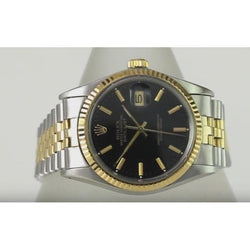 Rolex Date Just 36 Mm Men Watch Two Tone Oyster Bracelet Black Dial QUICK SET