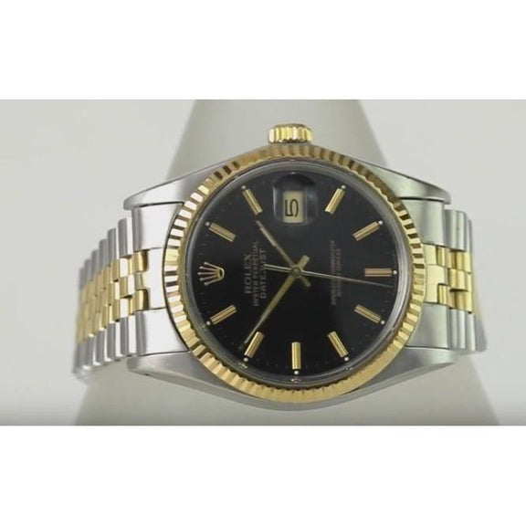 36 Mm Men Watch Two Tone Oyster Bracelet Black Dial